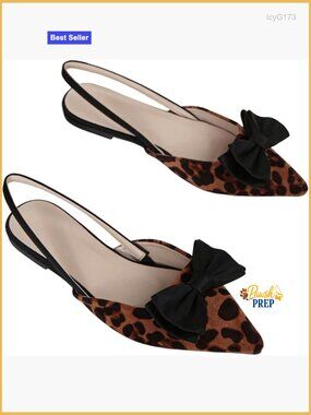 Womens Bow Pointed Toe Flat Shoes Slingback Dress Flats
